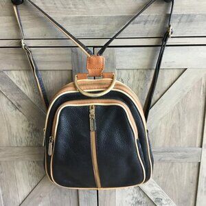 Valentina Genuine Leather Black and Tan Zipper Accent Backpack